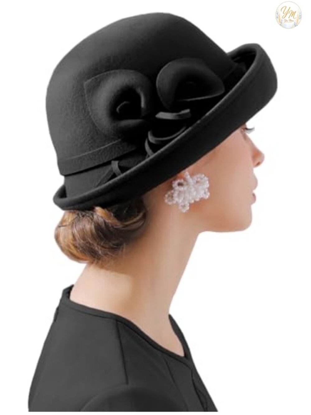 Wool Felt Floral Bucket Cloche Hat Wedding Fascinator Winter Fedora